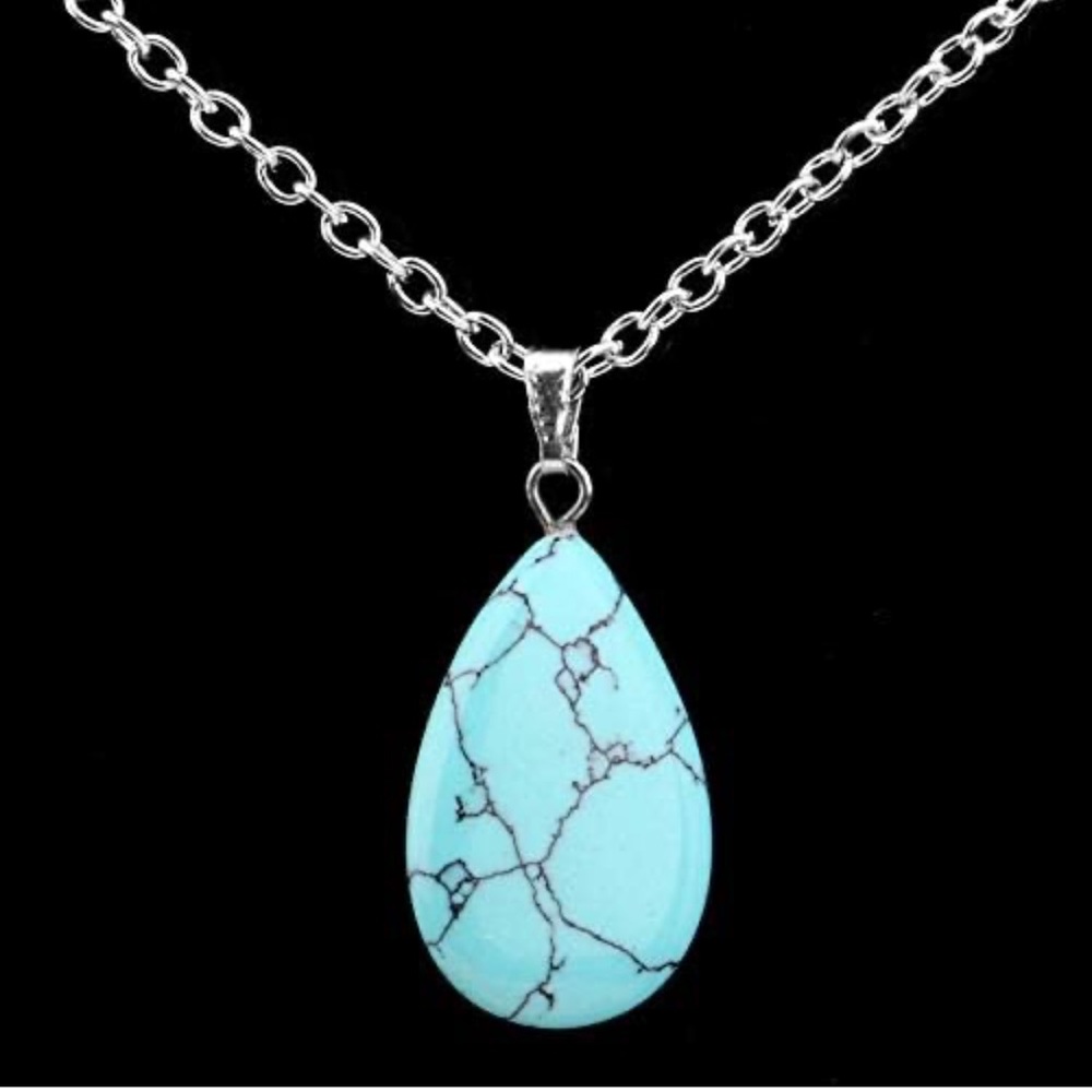 New Handmade 925 Sterling Silver Natural Turquoise Water Drop Necklace - Picture 3 of 15